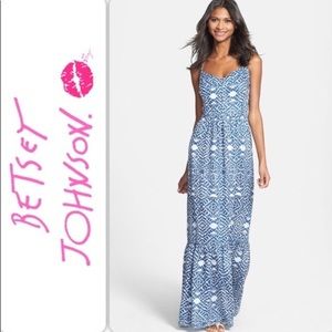 Betsy Johnson Maxi Blue White Tiered Dress Strap